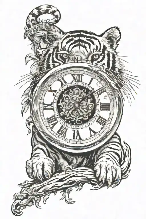 Old Partial Clock With Rome Numbers And A Tiger Walking