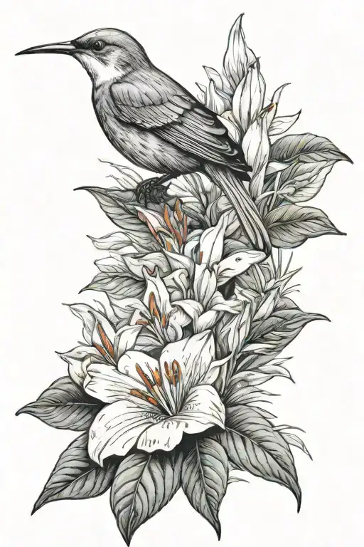 Peace Lily And Robin Bird