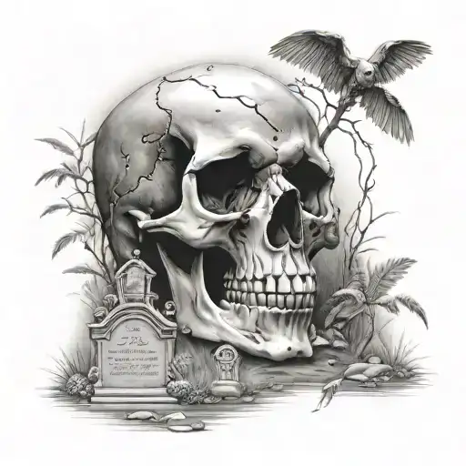 Skull In Graveyard Scene
