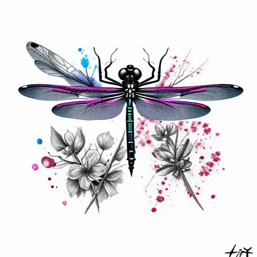 Dragonfly Death Pain Blood Red Pink Grief Chaos Ink Splatter Cherry Blossom