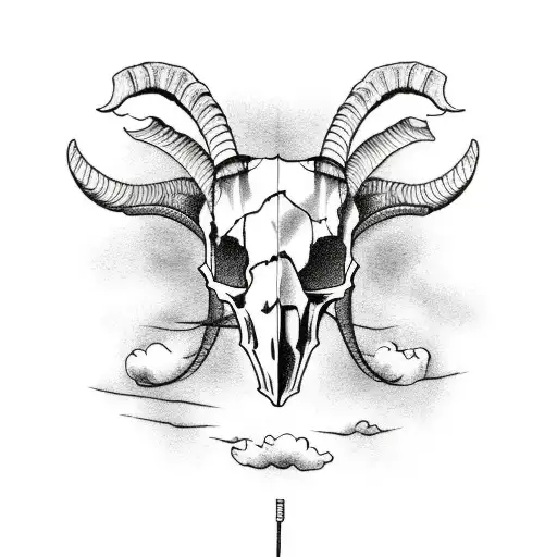 A Goat Skull And The Background With Clouds