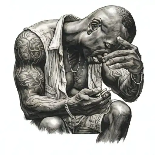 Black Man Eating His Own Fingers While His Wife Is Sitting In The Corner Crying