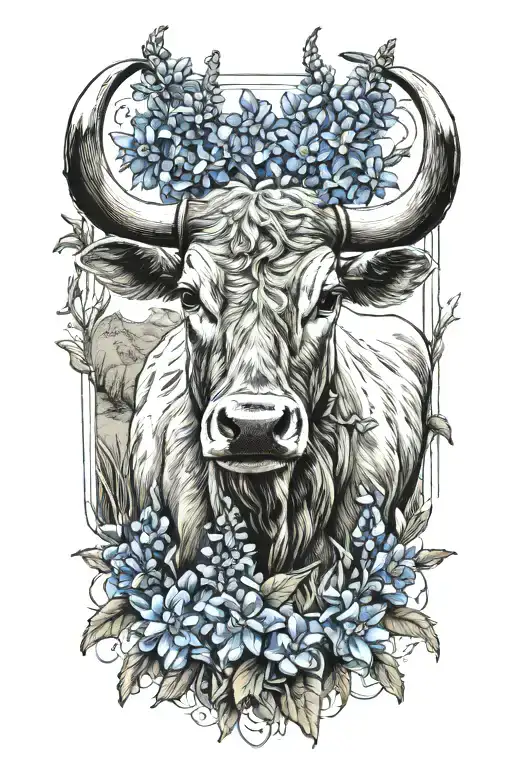 Long Horn And Blue Bonnets