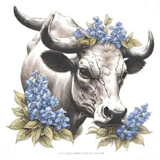 Long Horn Skull And Bluebonnets Field Cow Skull