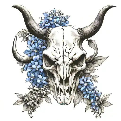 Long Horn Skull And Bluebonnets Field Cow Skull