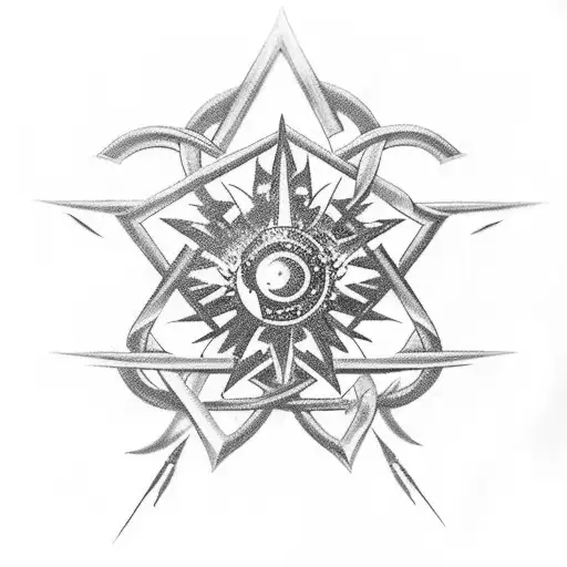 A Chaos Star With Beams Of Ak 47 Bullet And A Circle Of Barbed Wire