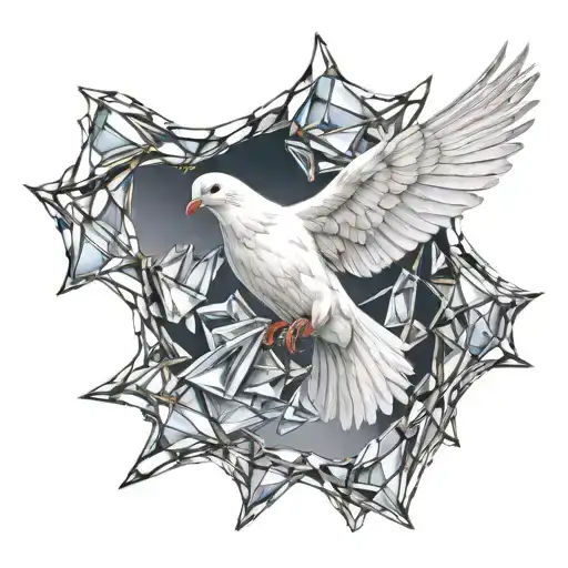 White Dove Emerging From Broken Glass