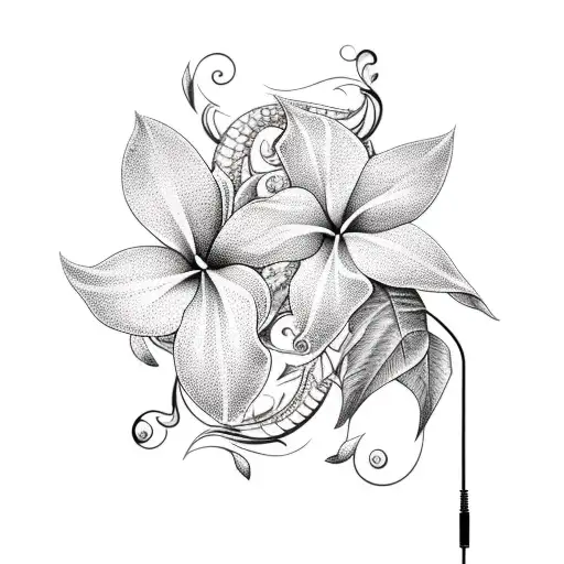 Tropical Flowers Connected By A Vine For Leg