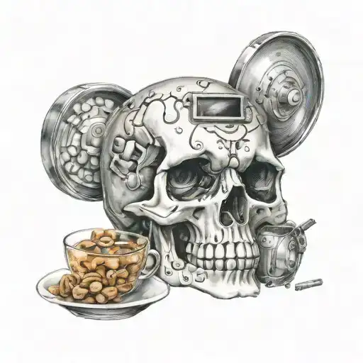 Camera And Cereal Bowl Inside A Skull