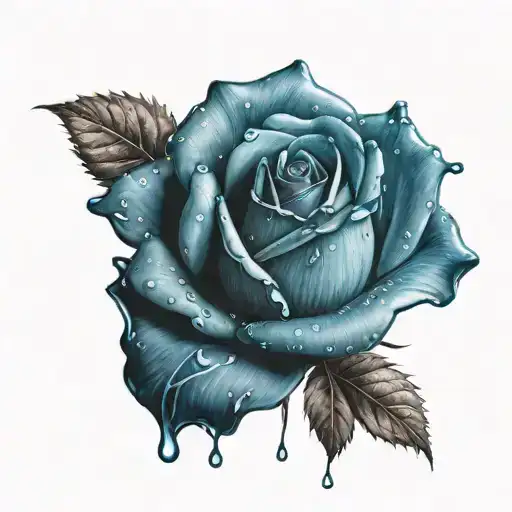 Blue Rose With Raindrop