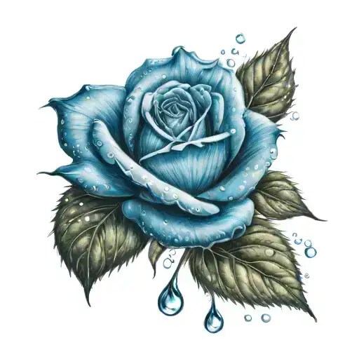 Blue Rose With One Raindrop