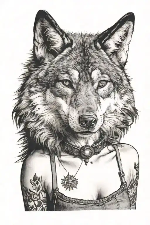 My Girlfriend Face And Body Wearing A Wolf Head