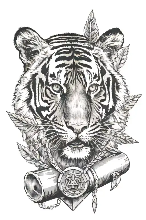 Arrows And A Tiger Holding An Ingot