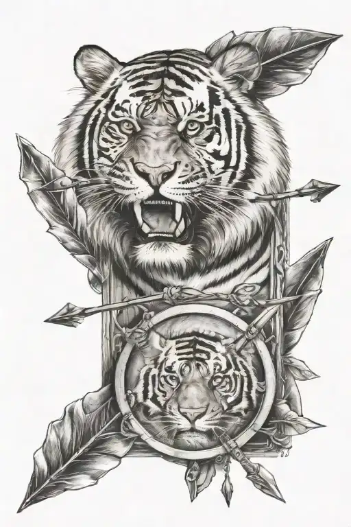 Arrows And A Tiger Holding An Ingot