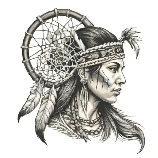 Native American Woman And Dreamcatcher Earing