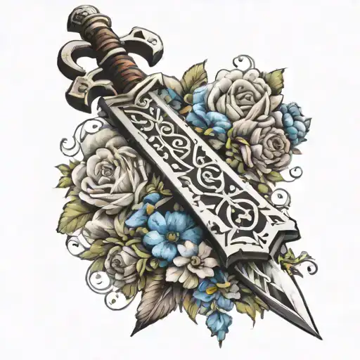 Nordic Sword With Runes And Flowers