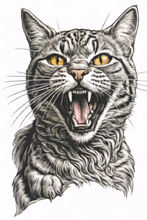 Warrior British Blue Tabby Cat Head Roaring