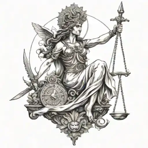 The Goddess Themis Is Blind Harsh Cruel With Scales And A Sword