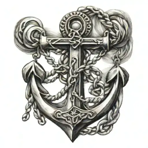 Anchor With Cross And Rosary Beads Intertwined Within