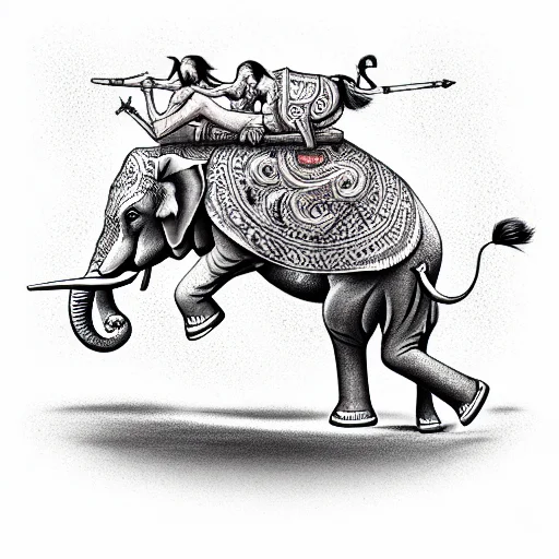 Man Spearing Elephant On Horseback