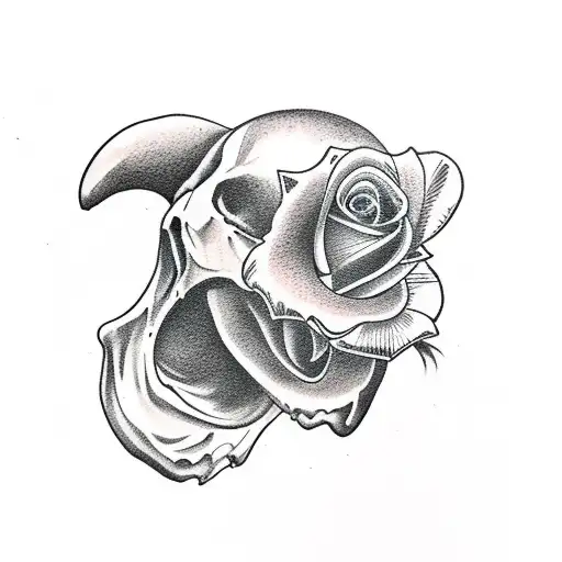 A Penguin Skull With A Rose In Its Beak