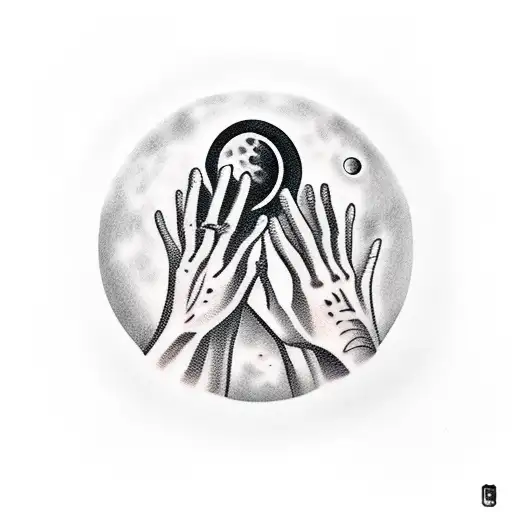 Hands About To Touch With A Moon In Background