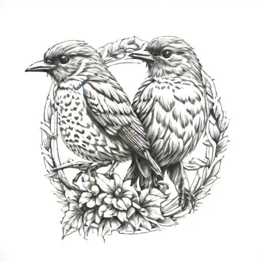 Father And Grown Son With Robins