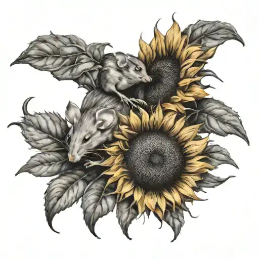 Mice Sleeping On Sunflower