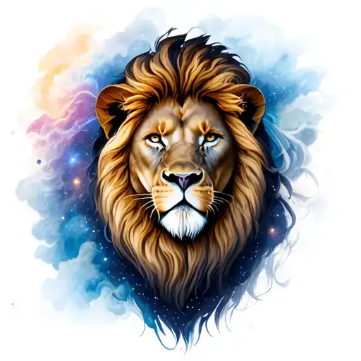 Lion Head With Universe In The Background