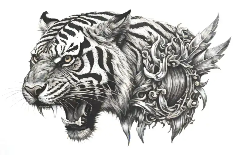 Griffon In Mouth Of A Tiger Head