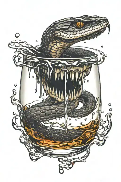 Face Of Snake Dripping Venom On Top Of Whiskey Glass From Above
