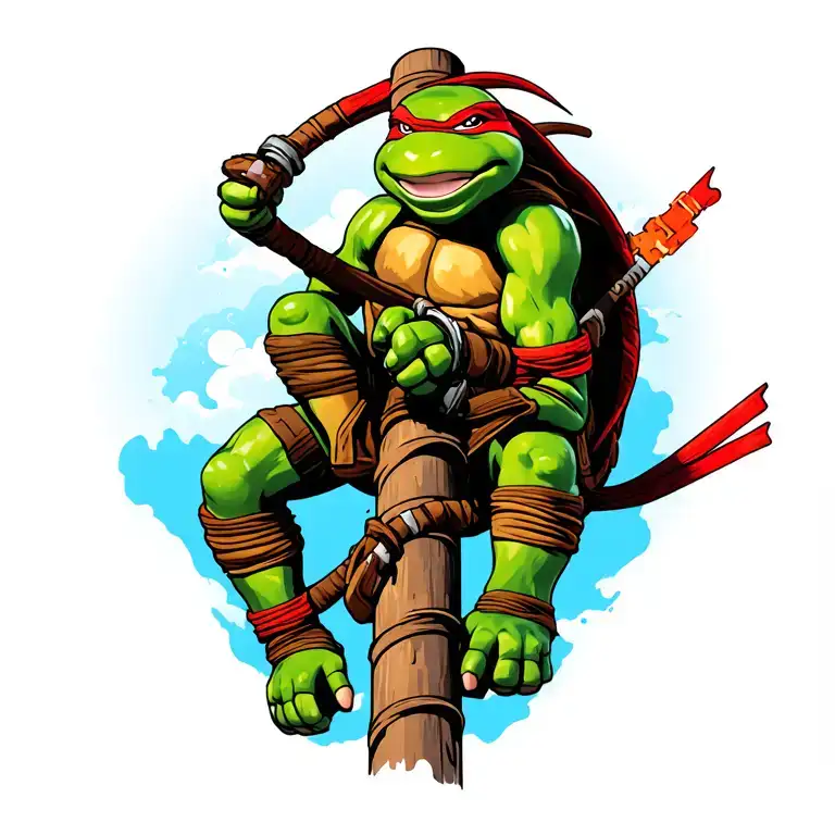 Ninja Turtle Climbing Power Pole Intertwined