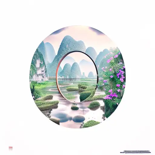 Vietnamese Landscape Inside An Oval With Florals