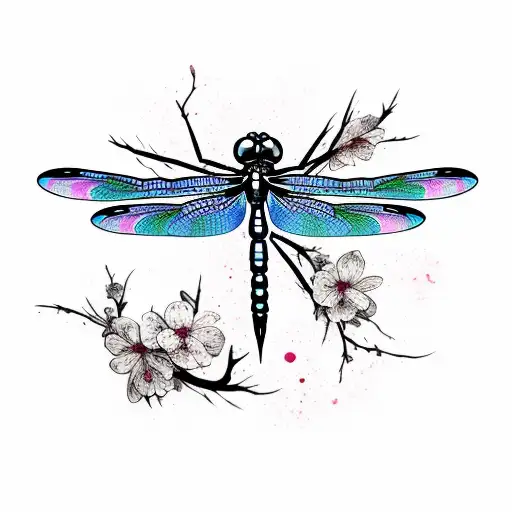 Dragonfly Death Pain Blood Ink Splatter Cherry Blossom