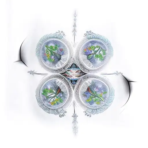 A Sleeve Tattoo Depicting Four Doves Flying Around A Majestic Tree Of Life