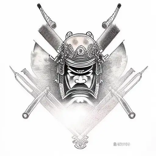 Samurai On The Grass Field At Dawn