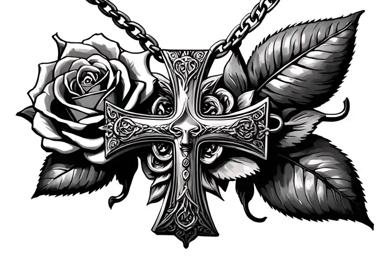 Sun God Roses Chain Cross Necklace