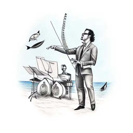 A Teacher Conducting A Symphony Orchestra With A Sea Background