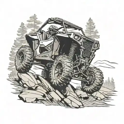 Design A Tattoo Of A New-school Style Polaris Rzr Jumping Over A Deer In A Hunting Setting