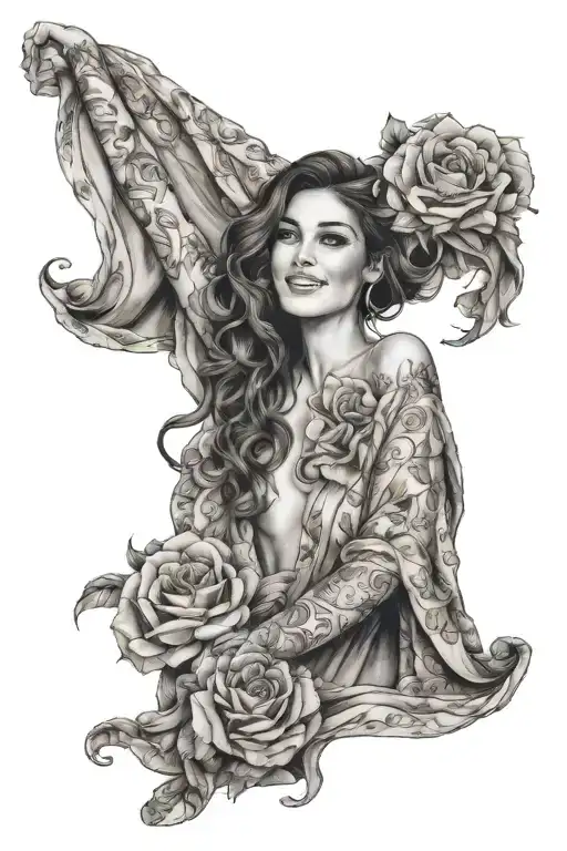 Happy Woman In Love Wearing Long Fabric