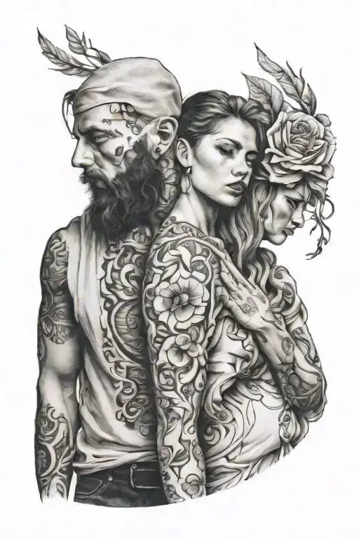 Two People In Love Wearing Long Fabric