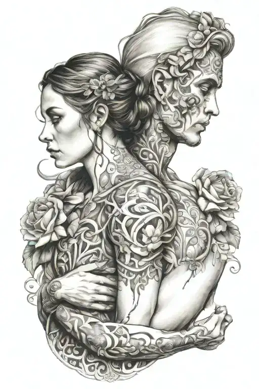 Two People In Love Wearing Long Fabric Art Noveau