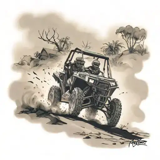 Silhouette Of A Polaris Rzr Kicking Up Dust Clouds On A Hunting Scene Backdrop