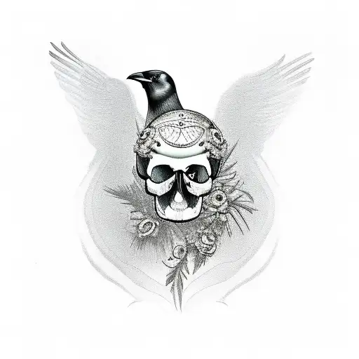 Crow Standing On A Skull