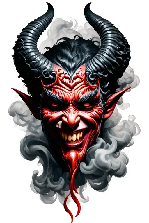 Devil Face Tattoo With Smoke Back Ground