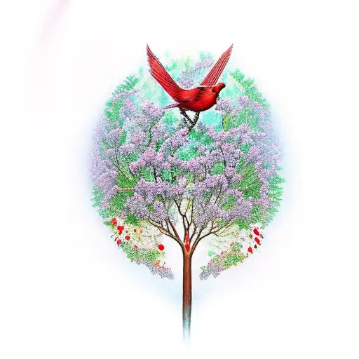 Tree Of Life With M C J S And A Red Cardinal