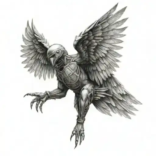 A Very Strong And Wounded Warrior With Wings Extending To The Right And Left