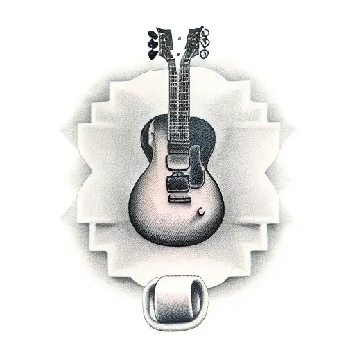 Guitar Head And An Old Microphone Head Over The Musical String Ribbon