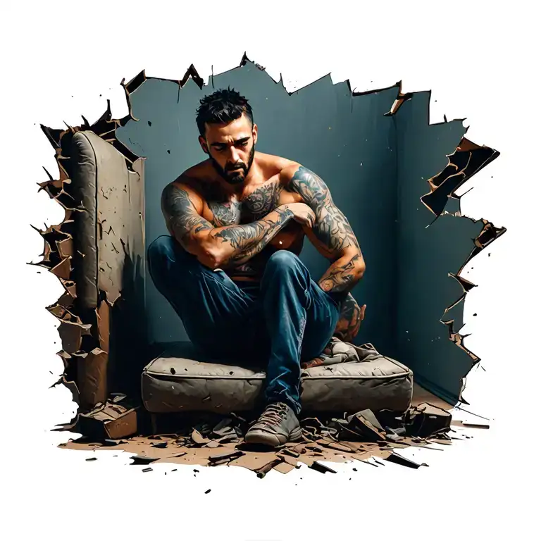 Man Sitting On Broken Thrown