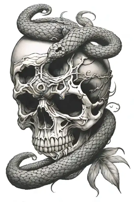 Skull Pierced And Snake Wrapped